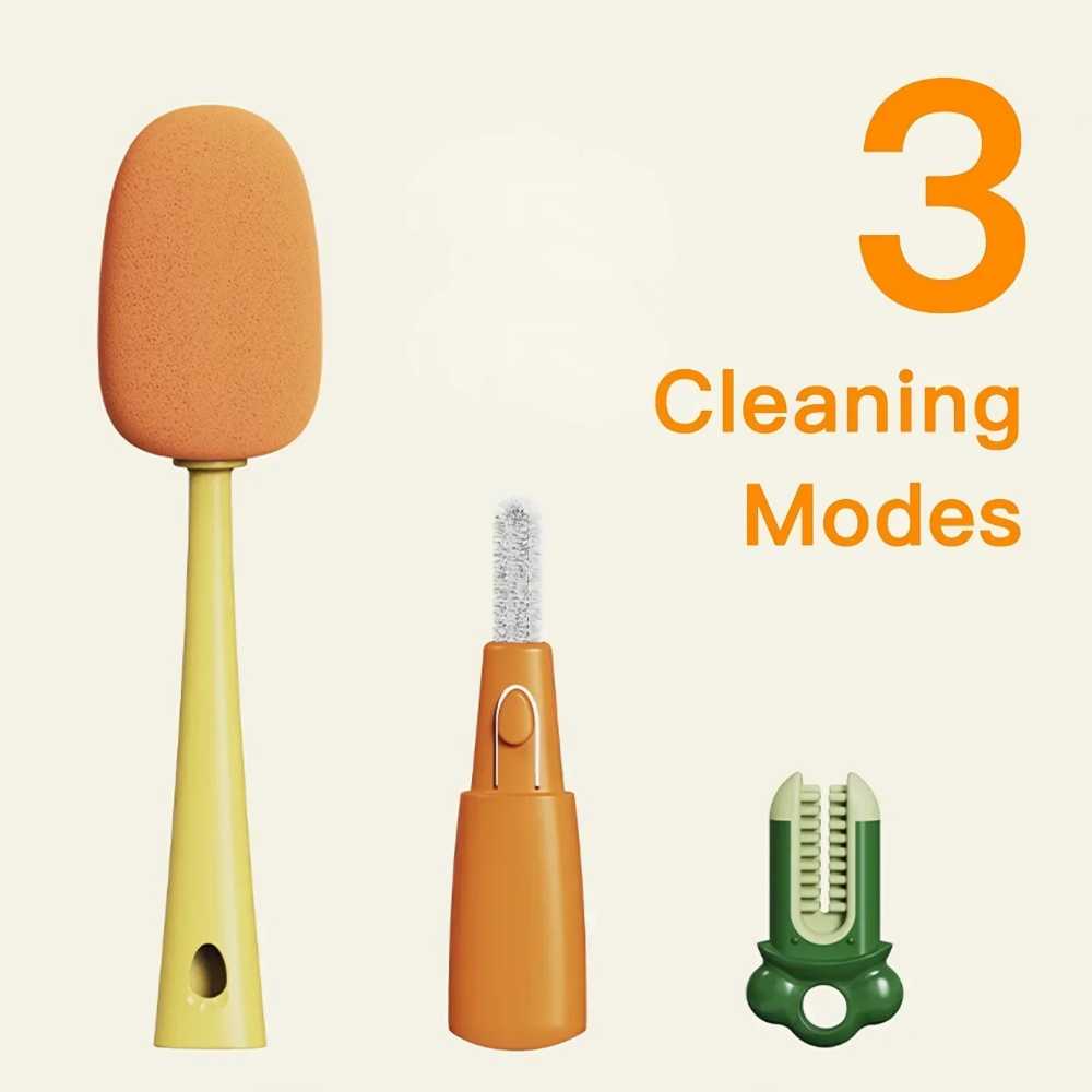 3 In 1 Cleaning Brush Cup Scrubber Long Handle Lazy Bottles Brush Glass Cleaner Thermos Washing Brush Kitchen Clean Accessories